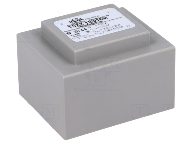 Transformator: ingegoten; 12VA; 230VAC; 24V; 24V; 250mA; 250mA; PCB Transformator: ingegoten; 12VA; 230VAC; 24V; 24V; 250mA; 250mA; PCB
